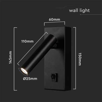LED Fali spotlámpa LED/2W/230V 4000K fekete