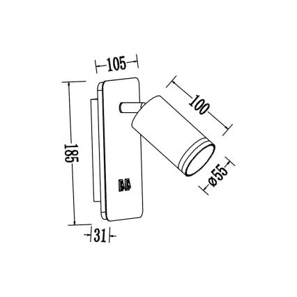 LED fali spotlámpa PIPE 1xGU10/10W/230V + LED/6W fehér