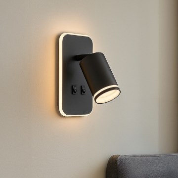 LED fali spotlámpa PIPE 1xGU10/10W/230V + LED/6W fekete