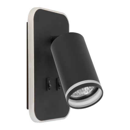 LED fali spotlámpa PIPE 1xGU10/10W/230V + LED/6W fekete