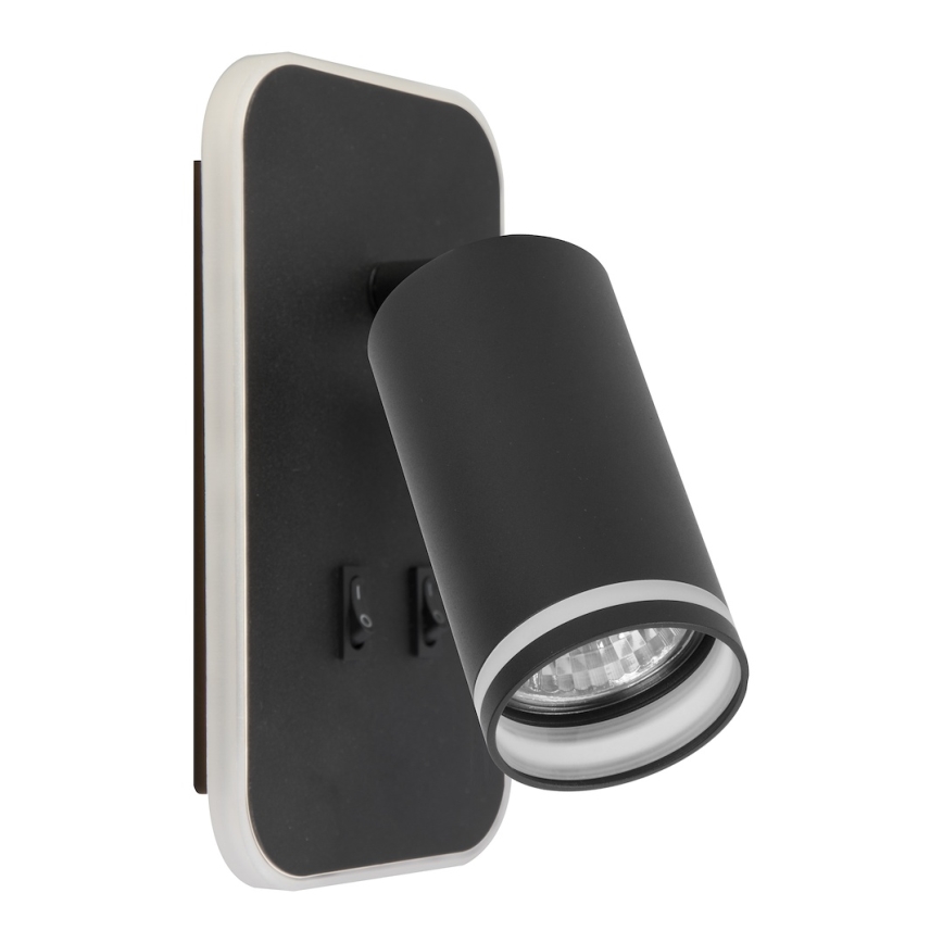 LED fali spotlámpa PIPE 1xGU10/10W/230V + LED/6W fekete