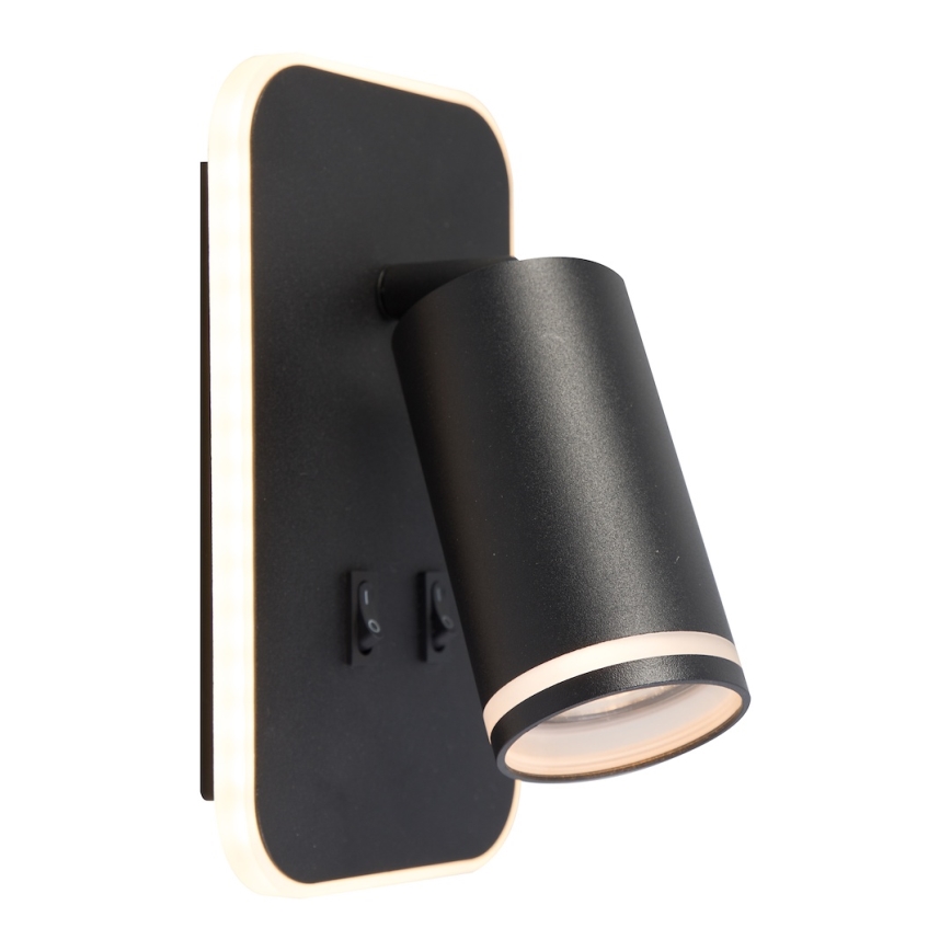 LED fali spotlámpa PIPE 1xGU10/10W/230V + LED/6W fekete