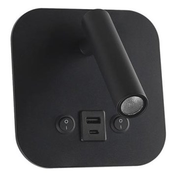 LED fali spotlámpa USB-porttal LED/8W/230V 3000K fekete