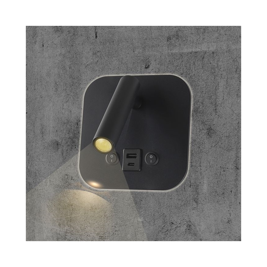 LED fali spotlámpa USB-porttal LED/8W/230V 3000K fekete