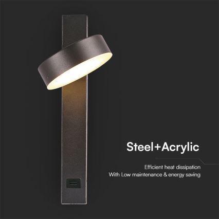 LED Fali spotlámpa USB porttal LED/8W/230V 3000K