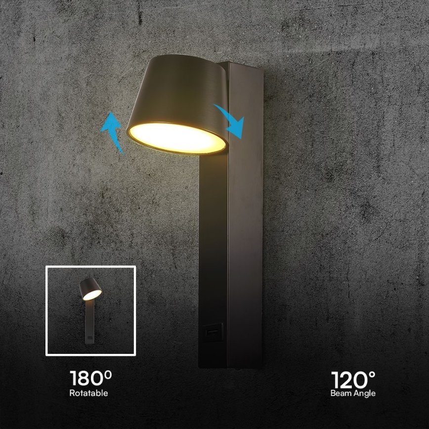 LED Fali spotlámpa USB porttal LED/8W/230V 3000K