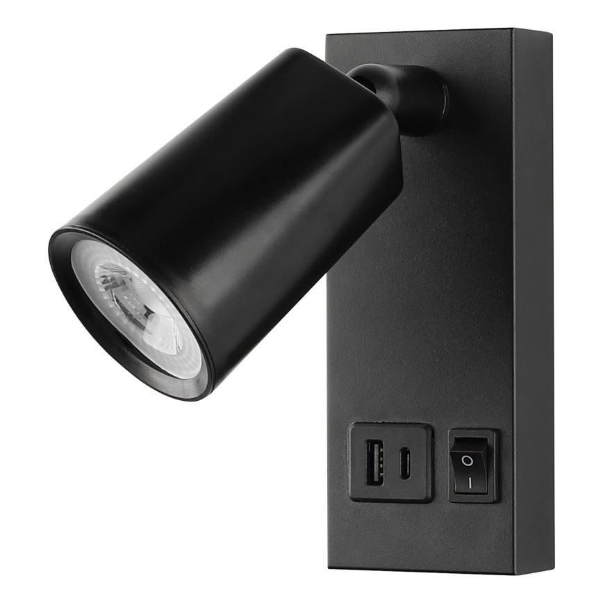 LED Fali spotlámpa USB-vel CHARGE LED/5W/230V fekete