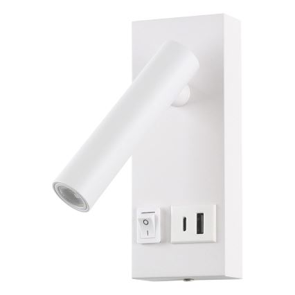 LED Fali spotlámpa USB-vel LED/2W/230V fehér
