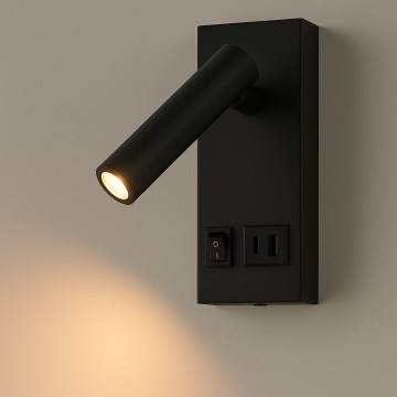 LED Fali spotlámpa USB-vel LED/2W/230V fekete