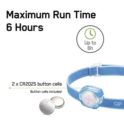 LED Fejlámpa GP EVERYBODY 4xLED/2×CR2025 kék