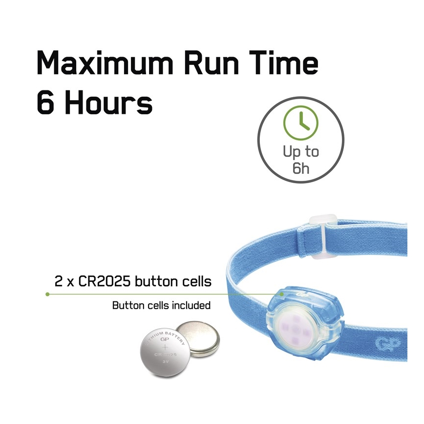 LED Fejlámpa GP EVERYBODY 4xLED/2×CR2025 kék