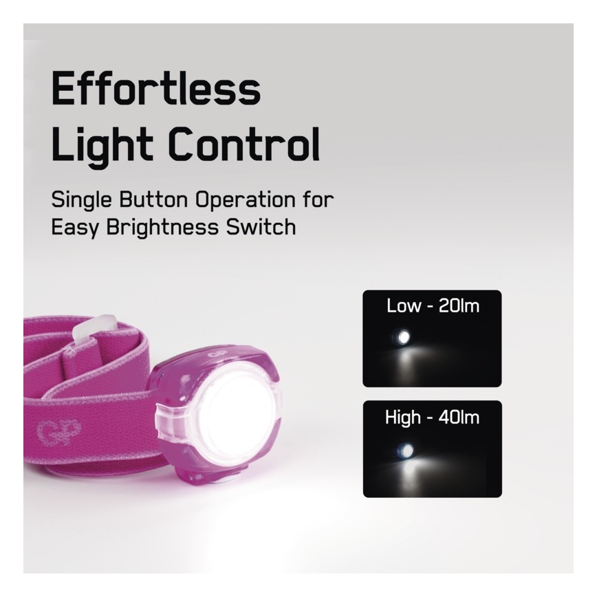 LED Fejlámpa GP EVERYBODY 4xLED/2×CR2025 rózsaszín