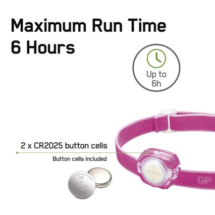 LED Fejlámpa GP EVERYBODY 4xLED/2×CR2025 rózsaszín