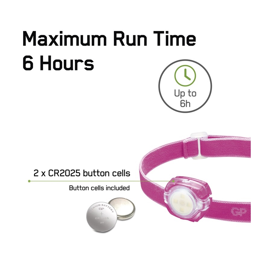 LED Fejlámpa GP EVERYBODY 4xLED/2×CR2025 rózsaszín
