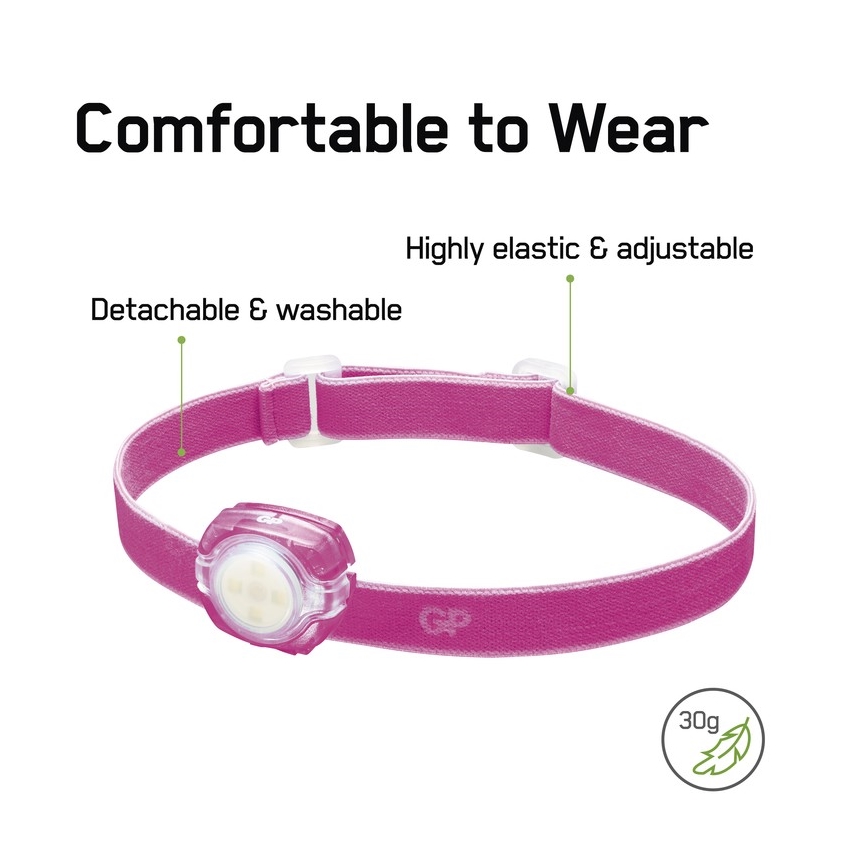 LED Fejlámpa GP EVERYBODY 4xLED/2×CR2025 rózsaszín