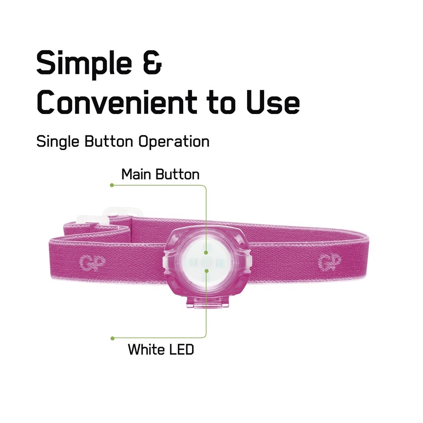 LED Fejlámpa GP EVERYBODY 4xLED/2×CR2025 rózsaszín