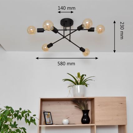LED Felületre szerelhető csillár CAMBRIDGE 6xE27/8W/230V fekete