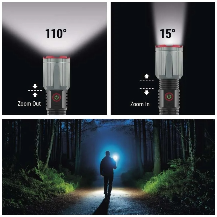 LED fém újratölthető zseblámpa LED/5V 3000 lm 5000 mAh IP43