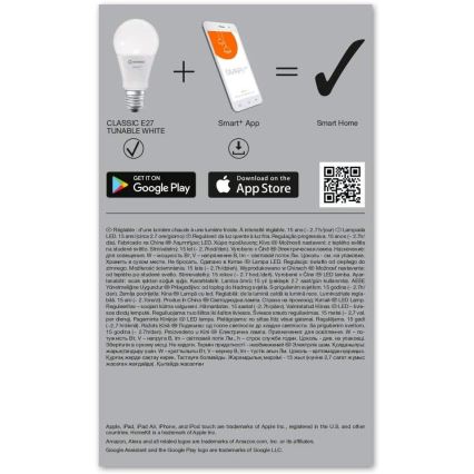LED fényerő-szabályozó izzó SMART + E27 / 9.5W / 230V 2700K-6500K - Ledvance