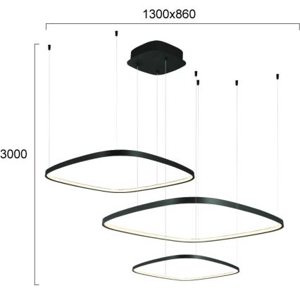 LED, fényerőszabályozható, kábelre függesztett csillár LORENZO LED/70W/230V 3000/4000/6000K fekete + távirányítóval