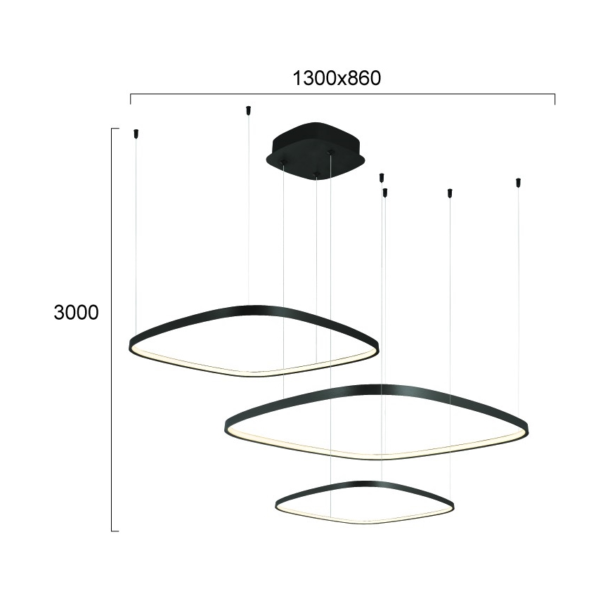 LED, fényerőszabályozható, kábelre függesztett csillár LORENZO LED/70W/230V 3000/4000/6000K fekete + távirányítóval