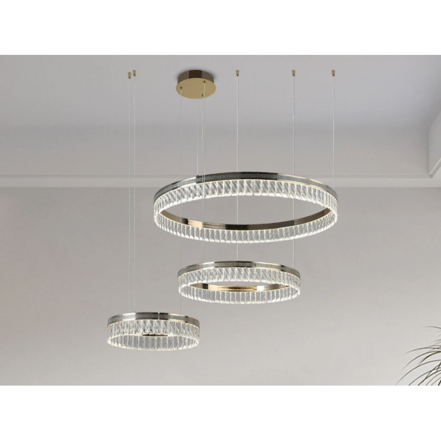 LED fényerőszabályozható kristálycsillár kábeles függesztéssel THALIA LED/120W/230V 3000-6000K + távirányító