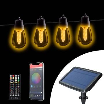 LED fényerőszabályozható napelemes füzér 25xLED/1,5W/3,7/5V 2700-10000K 2200 mAh 15 m IP65 fekete + távirányító