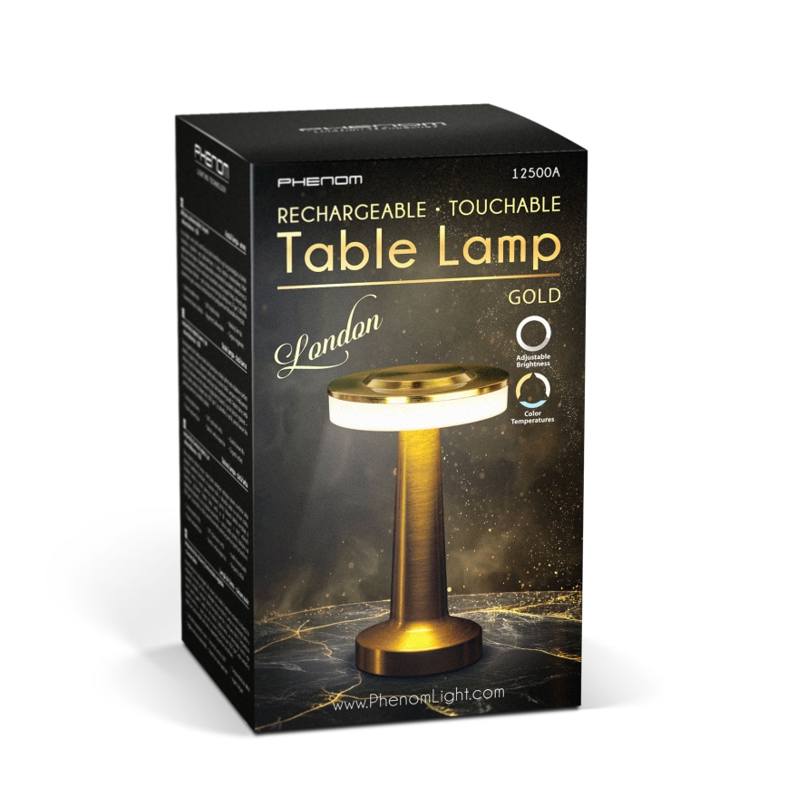 Dimmelhető, újratölthető LED asztali lámpa LONDON LED/2W/5V 2700K/4000K/6500K 400 mAh arany