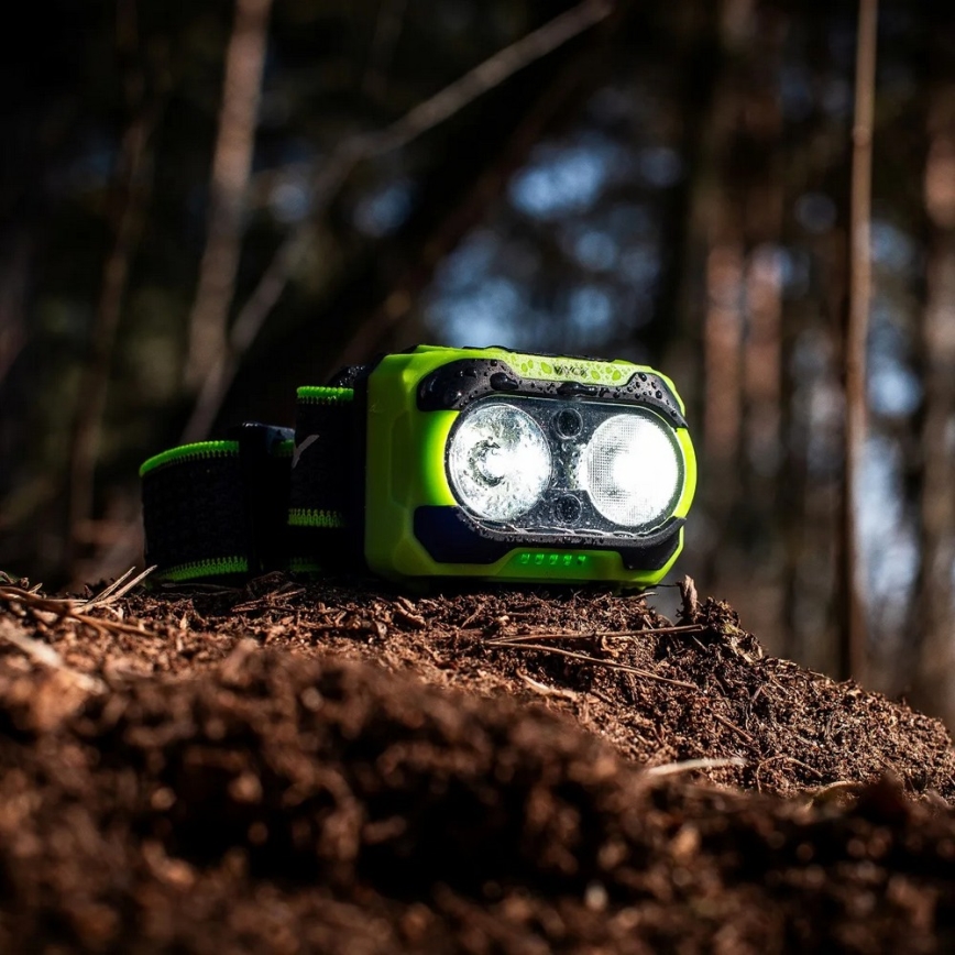 Fényerőszabályozható, újratölthető LED fejlámpa érzékelővel és piros fénnyel LED/10W/5V/3xAAA IP44 600 lm 1200 mAh