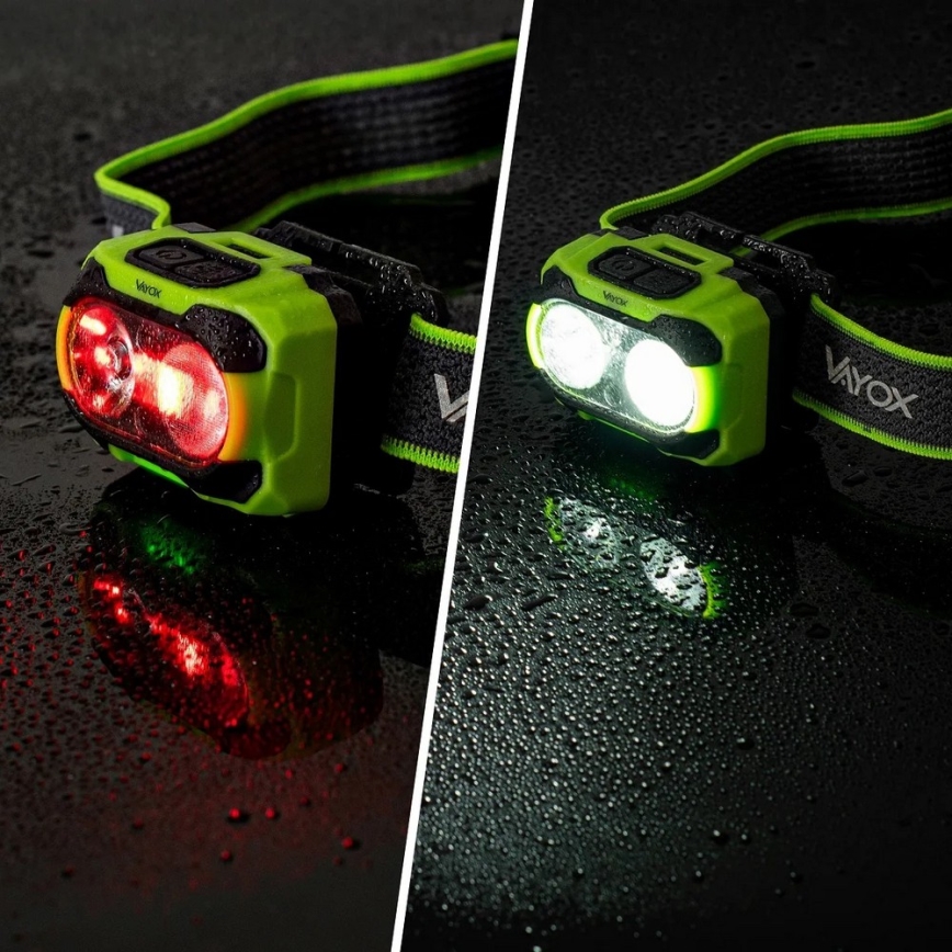 Fényerőszabályozható, újratölthető LED fejlámpa érzékelővel és piros fénnyel LED/10W/5V/3xAAA IP44 600 lm 1200 mAh