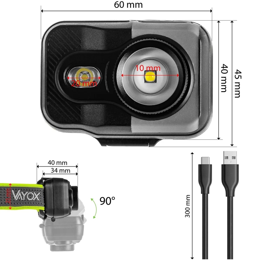 LED fényerőszabályozható, újratölthető fejlámpa LED/10W/5V/3xAAA IP66 800 lm 1000 mAh