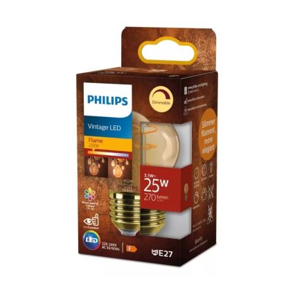 LED fényerőszabályozható VINTAGE Philips P45 izzó E27/3,1W/230V 2200K CRI 90