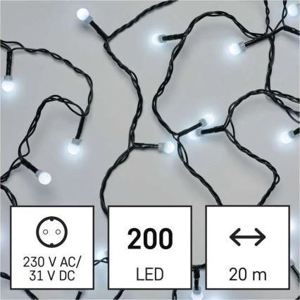 LED fényfüzér 200 db LED, 8 világítási mód, 20 m, IP44, hideg fehér