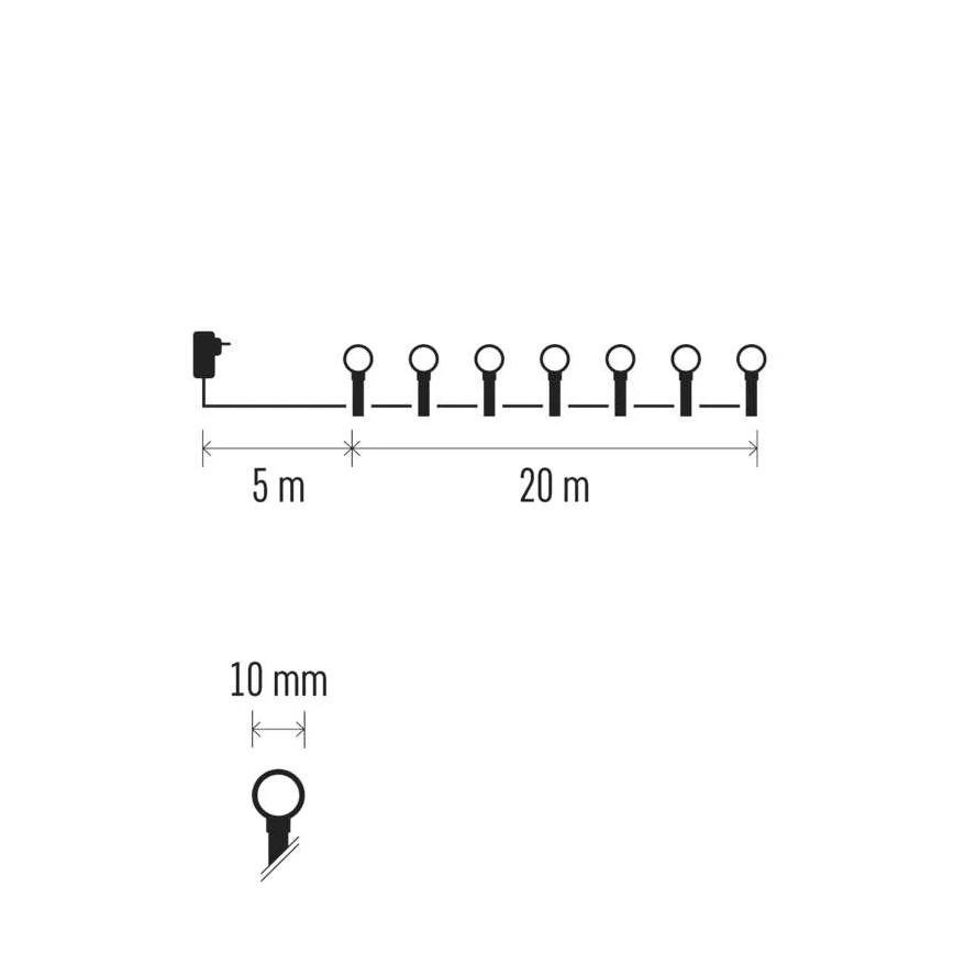 LED fényfüzér 200 LED/8 üzemmód 20 m IP44 meleg fehér