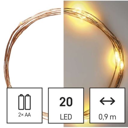 LED fényfüzér 20xLED/2,4m meleg fehér