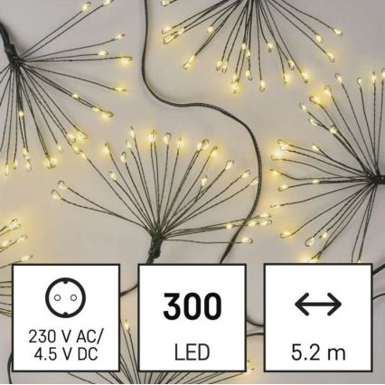 LED fényfüzér 300 LED, 5,2+3 m, meleg fehér
