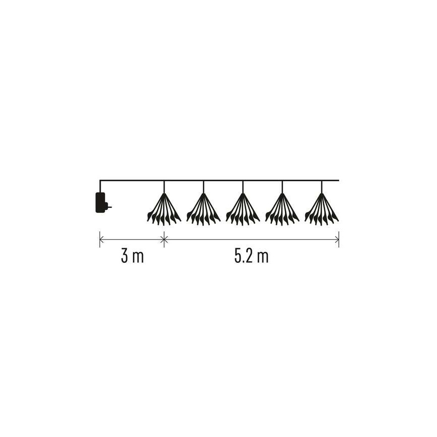 LED fényfüzér 300 LED, 5,2+3 m, meleg fehér