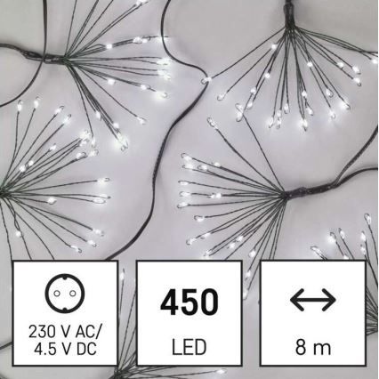 LED fényfüzér 450 LED, 8+3 m, hideg fehér