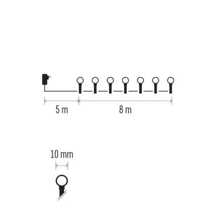 LED fényfüzér 80×LED/230V/8 funkciós 13 m IP44 meleg fehér