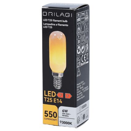LED filament izzó T25 E14/6W/230V 3000K - Brilagi