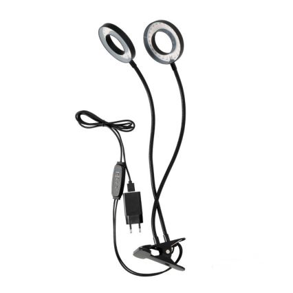 LED állítható fényerejű, rugalmas asztali lámpa csíptetővel növénytermesztéshez VITARO 2xLED/4W/230V fekete