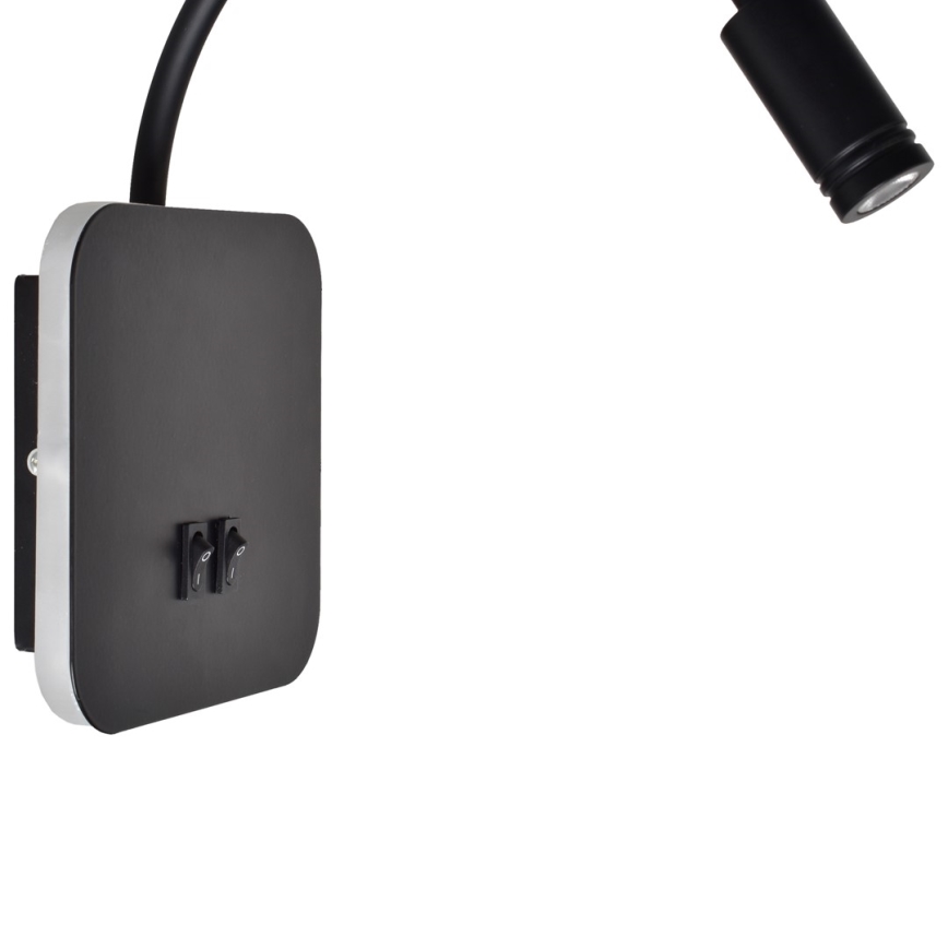 LED flexibilis fali lámpa BASE 1xLED/8W+1xLED/2W/230V fekete/ezüst