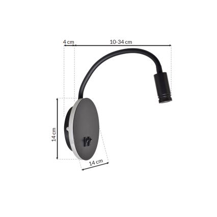 LED flexibilis fali lámpa BASE 1xLED/8W+1xLED/2W/230V fekete/ezüst