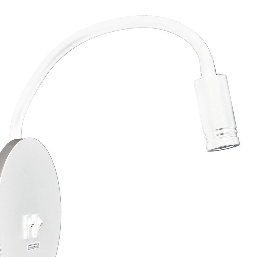 LED flexibilis fali olvasólámpa USB-csatlakozóval BASE LED/8W+LED/2W/230V fehér/ezüst