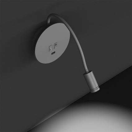 LED flexibilis fali olvasólámpa USB-csatlakozóval BASE LED/8W+LED/2W/230V fehér/ezüst