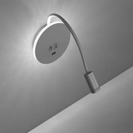 LED flexibilis fali olvasólámpa USB-csatlakozóval BASE LED/8W+LED/2W/230V fehér/ezüst