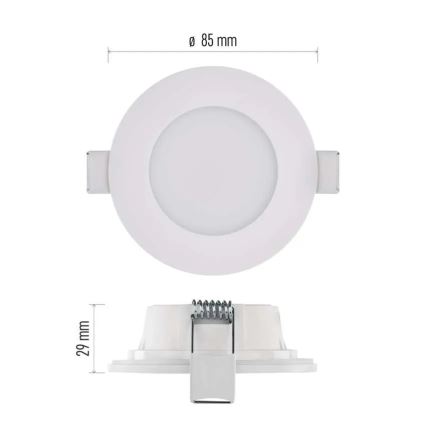 LED Fürdőszobai beépíthető lámpa LORI LED/4,5W/230V IP65 2700/4000K átm. 8,5 cm fehér