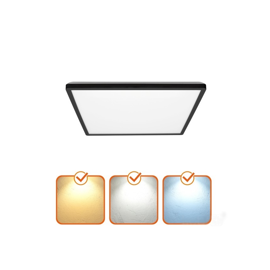 LED Fürdőszobai lámpa mozgás- és alkonyatérzékelővel NIVERA LED/12W/230V IP54 3000/4000/6000K 22,5x22,5 cm fekete + távirányító