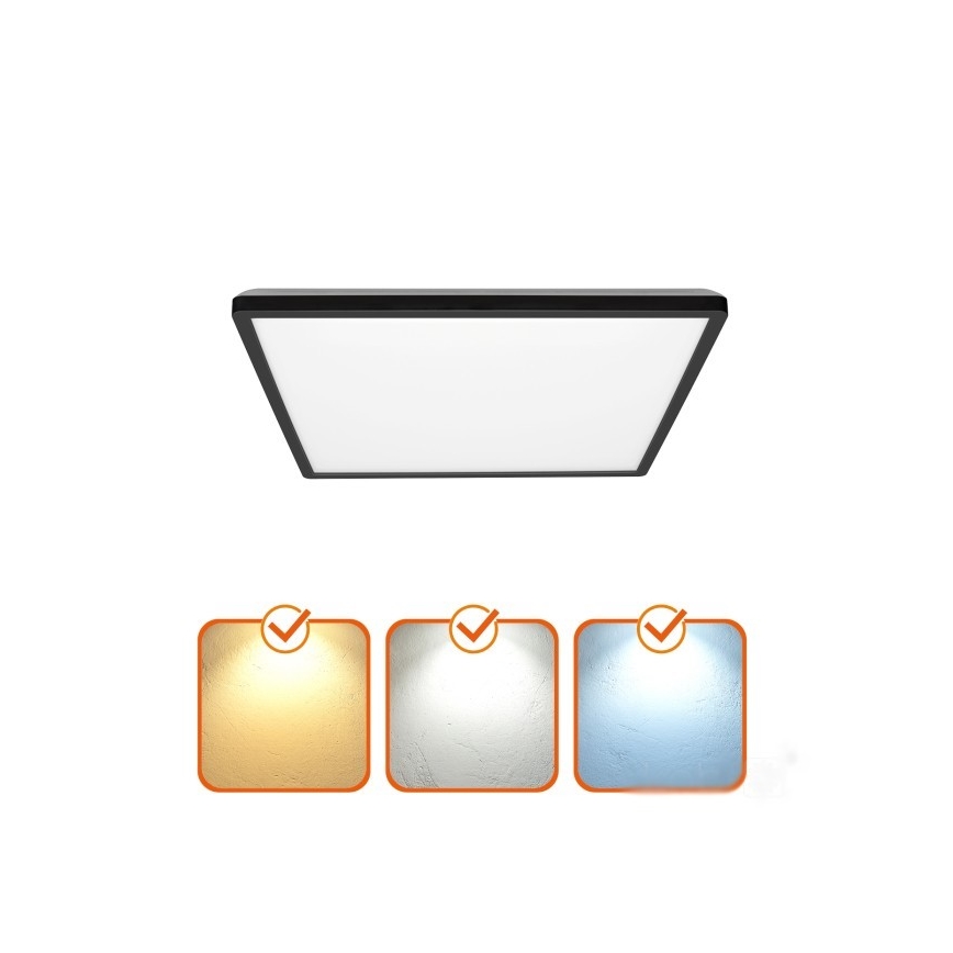 LED Fürdőszobai lámpa mozgás- és alkonyatérzékelővel NIVERA LED/18W/230V IP54 3000/4000/6000K 30x30 cm fekete + távirányító