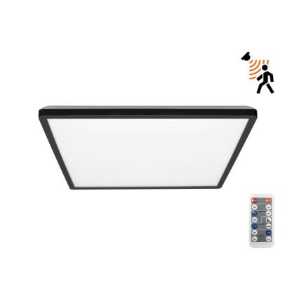 LED Fürdőszobai lámpa mozgás- és alkonyatérzékelővel NIVERA LED/24W/230V IP54 3000/4000/6000K 30x30 cm fekete + távirányító